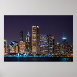 Poster - Chicago Skyline Illinois with Night Sky