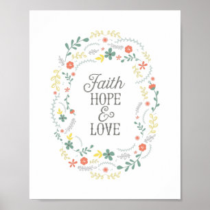 Poster Christian Faith Hope Love Wreath Flowers