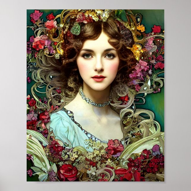 Poster Christmas Lady inspiration Mucha (Front)