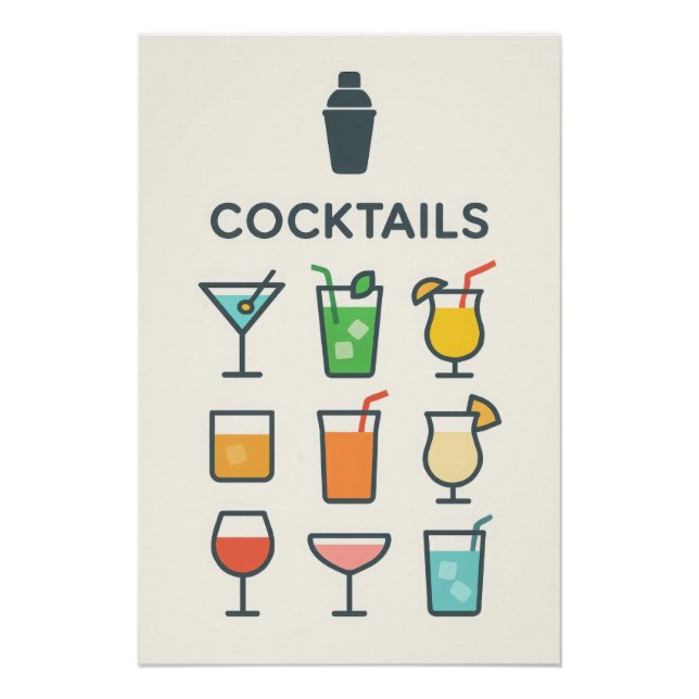 Poster Cocktails - martini, mojito, pina colada (Front)