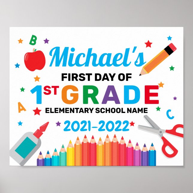 Póster Colourful First Day Of School Sign boy (Front)