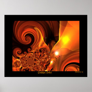 Poster Digital Abstract Art Golden Orbs