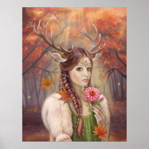 Poster Fantasy woman portrait deer