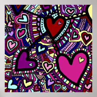 Poster, Fun Colorful Abstract Hearts Poster