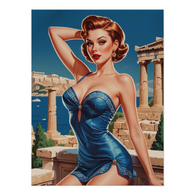 Poster Greek Pin-Up Decor Temple and Sea (Front)