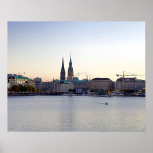 Poster Hamburg Harbour Hafen Michel Alster