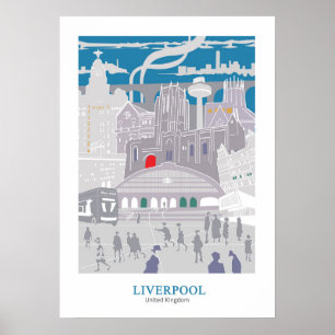 Poster Liverpool Buildings Blue Grey