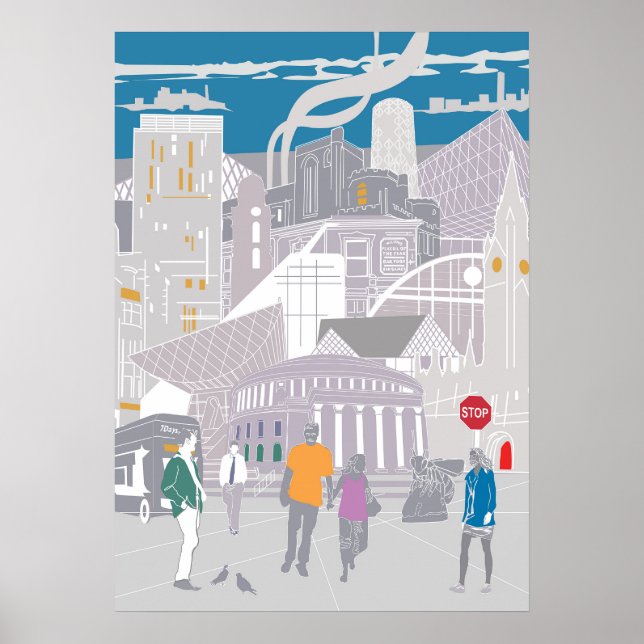 Poster Manchester Skyline Illustration Artwork (Front)
