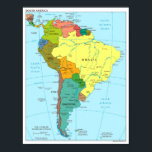 Poster - Map of South America<br><div class="desc">Map of South America with major cities and capitals.

Option on check-out for your purchase  poster to be famed by zazzle.</div>