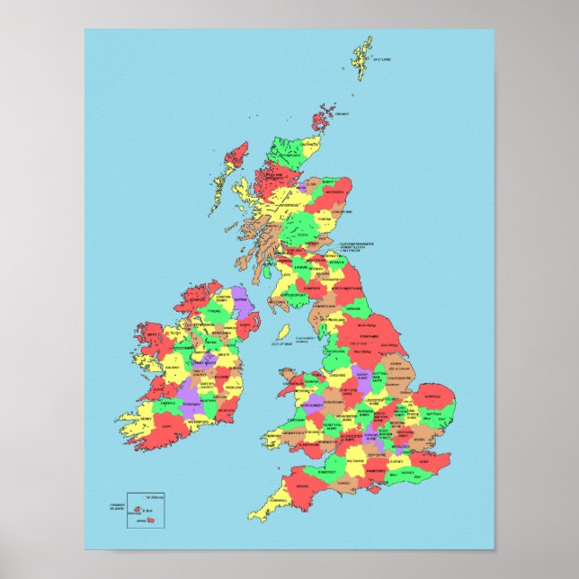Poster - Map of United Kingdom Counties (Front)