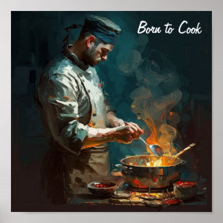 Poster of a chef cooking - in the style of an oil 