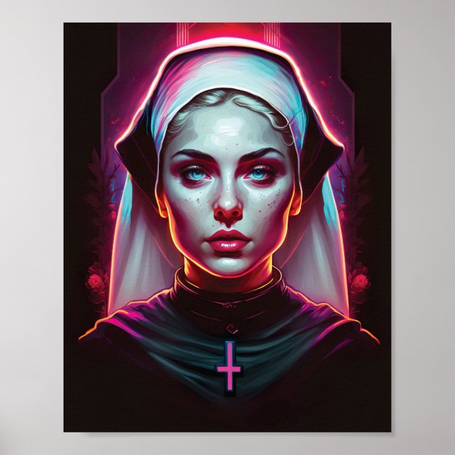 Poster of a Creepy Nun - Cyberpunk (Front)