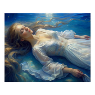 Poster of a girl in a white dress in a lake with o