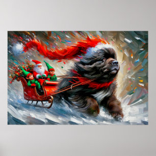 Poster of Newfie Pulling Santa's Sleigh