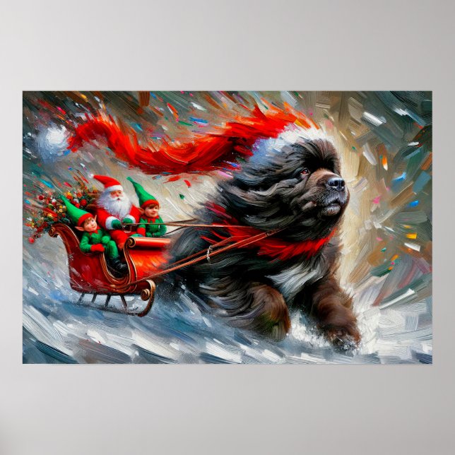 Poster of Newfie Pulling Santa's Sleigh (Front)