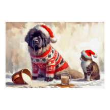 Poster of Newfie With Cat and Spilled Egg Nog