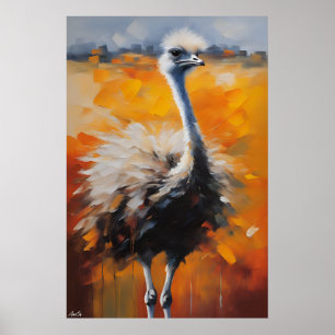 Poster Ostrich Oil Painting Style