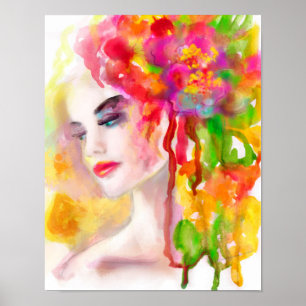 Poster Paper (Matte) Drawing water colour. Woman