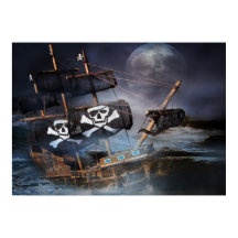 Poster Paper PIRATE GHOST SHIP STRANDED ON ROCKS