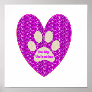 Poster Paw Heart Pink White Be My Valentine
