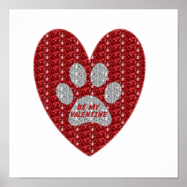 Poster Paw Heart Red Silver Be My Valentine (Front)
