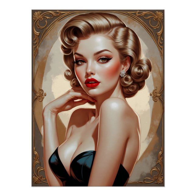 Poster Pin-up Blonde Inspired Art Deco (Front)