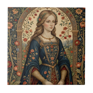 Poster Portrait Lady in Middle Ages Renaissance Ga Tile