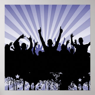POSTER/PRINT Grunge Party Crowd Silhouette Indigo Poster