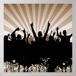 POSTER/PRINT Grunge Party Crowd Silhouette Orange Poster
