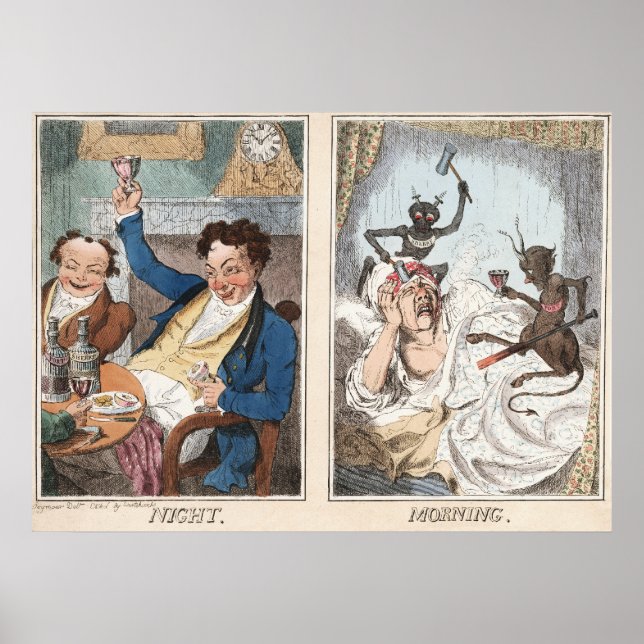 Poster/Print: Night - Morning - Antique Caricature Poster (Front)