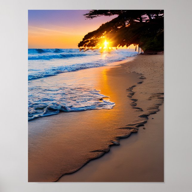 Poster Print Wall Art Tropical Beach Sunset (Front)
