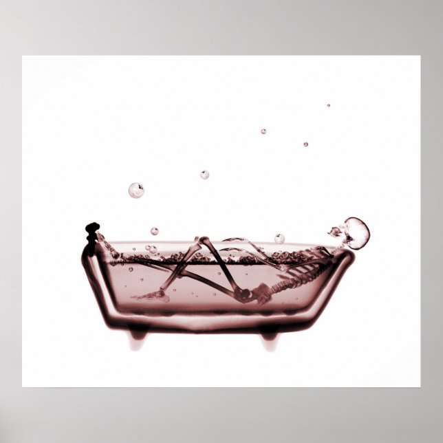 Poster/Print X-Ray Skeleton Bath White Red Poster (Front)