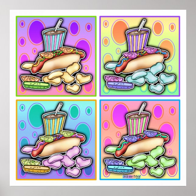 Poster, Prints - Pop Art Hot Dog with Chips & a Dr (Front)