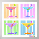 Poster, Prints - Retro Pop Art Martinis<br><div class="desc">Four Fun,  Colourful Pop Art Martinis against a retro,  fifties art style pastel in a classic pop art quad.  Take advantage of the Customisation features to Personalise your purchase with text or photos of your own!</div>