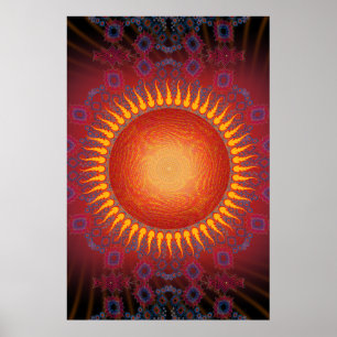 Poster: Psychedelic Sun: Spiral Fractal Design Poster