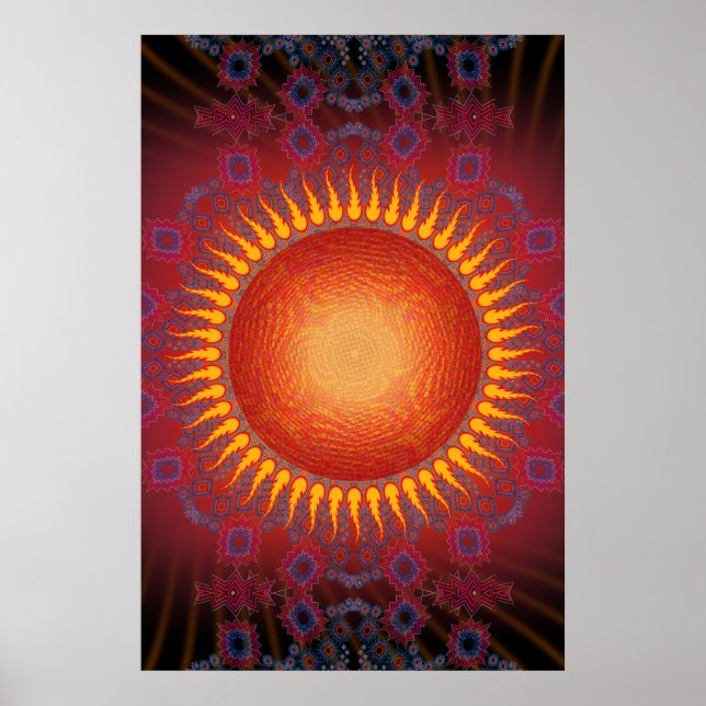 Poster: Psychedelic Sun: Spiral Fractal Design Poster (Front)