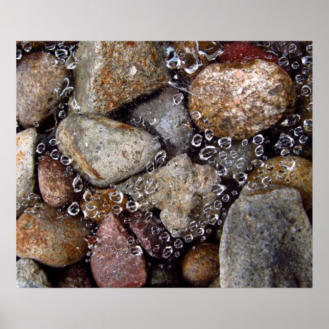 Poster - rain drops on spiderweb over river rocks (Front)