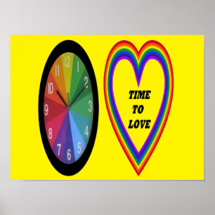 Poster Rainbow Clock With Heart Time To Love