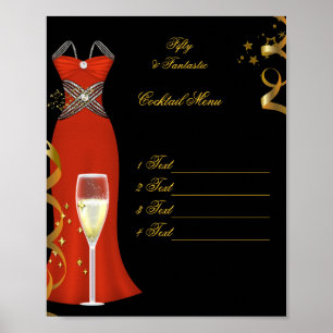 Poster Red Cocktail Menu Canvas Print