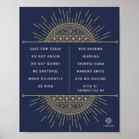 Poster Reiki Precepts. English & Japanese