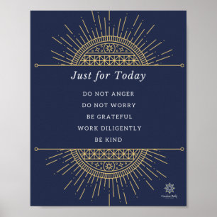 Poster. Reiki Precepts, Gold & Blue, English, 8x10 Poster