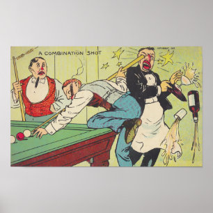 POSTER ~ REPR ANTIQUE BILLIARDS COMBINATION SHOT