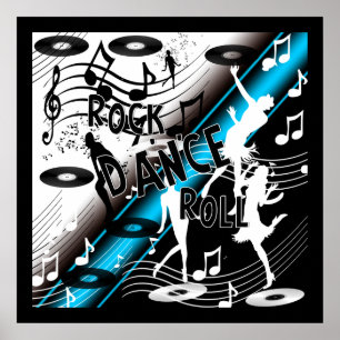 Poster Rock 'N' Roll Dance Music Blue