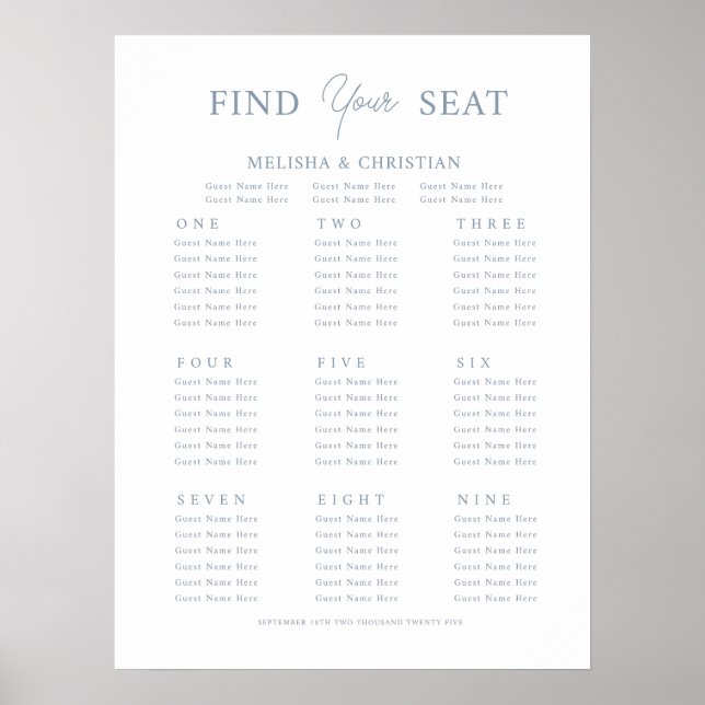 Poster Seating plan 9 tables Wedding (Front)