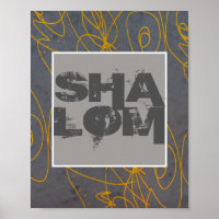 poster Shalom on yellow and gray abstract art