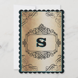 Poster Style Gold Metallic Black Vintage Wedding Invitation