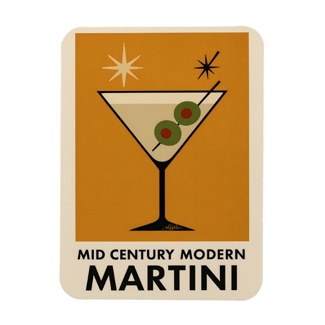 Poster Style Mid Century Modern Martini Magnet (Vertical)