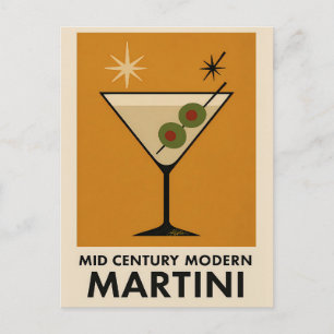 Poster Style Mid Century Modern Martini Postcard
