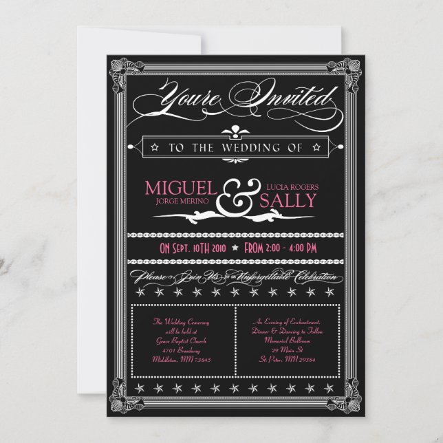 Poster Style Pink & Black DIY Wedding Invitation (Front)