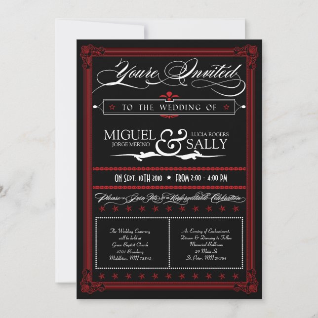 Poster Style Red & Black DIY Wedding Invitation (Front)